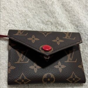 Dark Brown Monogram Wallet with Red Button